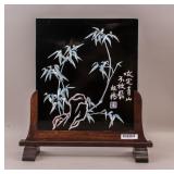 Chinese Lacquer Zheng Xie Panel w/ Wood Stand