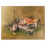 Framed Italian Lithograph on Gold Leaf FOGLIA ORO