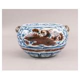 Chinese Copper Red Blue & White Phoenix Bowl
