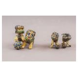 Chinese Silver Filigree Carved Foo Dogs 2 Pairs