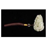 Chinese Large White Jade Monkey Lotus Pendant