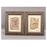 Antique Framed Calligraphic Manuscript Pages 2pc