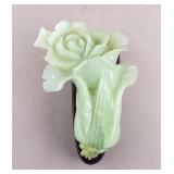 Chinese Green Hardstone Carved Cabbage w/ Stand