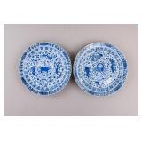 Chinese Rare B&W Porcelain Plates 2pc Kangxi Mark