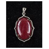 Large Ruby Gemstone Silver-plated Pendant
