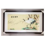Chinese Framed Embroidery on Silk Crane