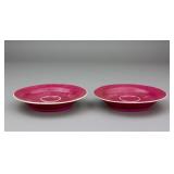 Chinese Peach Bloom Porcelain Saucers 2pc