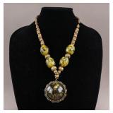 Vintage Green Oval Amber Necklace