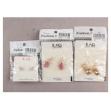 Gold-plated & Gemstones Earrings 3 Pairs