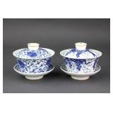 Chinese BW Porcelain Tea Bowls 2pc Kangxi MK
