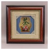 Chinese Cloisonne Red Teapot Shadow Box Framed