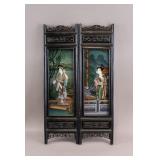 Chinese Reverse Painted Wood Carved Screens 2pc