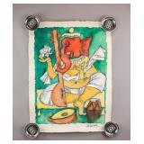 Indian Acrylic on Paper Signed Maqbool Fida Husain