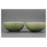 Chinese Celadon Green Crackle Bowls 2pc