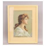 Vintage Pastel on Paper Portrait Signed MES