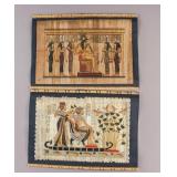 Antique Egyptian Papyrus Paintings Signed 2pc Cert