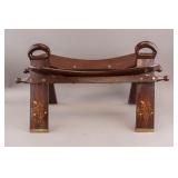 Vintage Brass Inlaid Wood Camel Saddle Stool