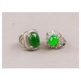 Vintage Green Hardstone Silver Rings 2pc