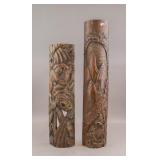 Lot of 2 Carved Bamboos Monkey and Trees