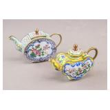 Chinese Cloisonne Porcelain Teapots w/ Lids 2pc