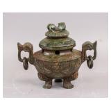 Chinese Antique Green Hardstone Carved Censer