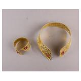Vintage Gold-Plated Gemstone Necklace & Bracelet
