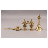 Vintage Indian Brass Carved Ritual Set 4pc