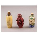 Chinese Porcelain & Lacquer Snuff Bottles 3pc