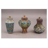 Chinese Cloisonne Porcelain Small Vases w/Lids 3pc