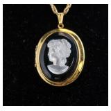Vintage Gold-plated & Glass Cameo Necklace