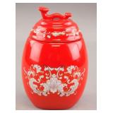 European Porcelain Red Jar with Cover