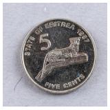 1991 Eritrea Five Cents Commemorative Coin