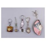 Silver-plated Gemstone & Wood Key Chains 5pc