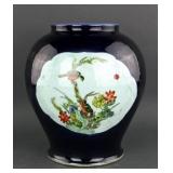 Chinese Blue Ground Famille Rose Porcelain Jar