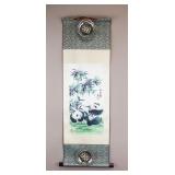 Chinese Lithograph on Silk Hanging Scroll Panda