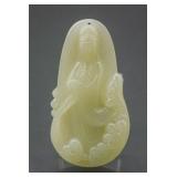 Chinese Hetian White Jade Carved Guanyin Pendant