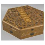 Chinese Wood Carved Hexagonal Dragon Box Qianlong