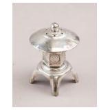 Japanese Silver Carved Pagoda Salt Shaker