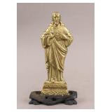 Vintage Solid Brass Jesus Sculpture w/ Wood Base
