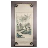 Chinese Lithograph on Paper Scroll Signed w/ Seal