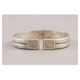 Vintage Silver Carved Longevity Cuff Bracelet