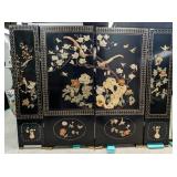 Chinese Large Black Lacquer 4 Panels Screen