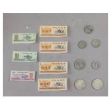 1980s Chinese Food Ration Coupons w/ US Coins 7pc
