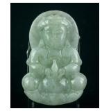 Burma White Jadeite Carved Guanyin Pendant