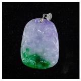 Chinese Vintage Purple & Green Jade Carved Pendant