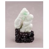 Chinese Green & White Jadeite Buddha w/ Wood Stand