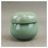 Chinese Celadon Crackle Porcelain Tea Cup w/ Lid