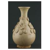 Chinese White Pottery Vase w Flowers