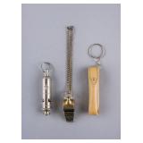 Antique British Brass & Silver-plated Whistles 3pc