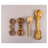 Vintage Wood Carved Spanish Castanets 4pc